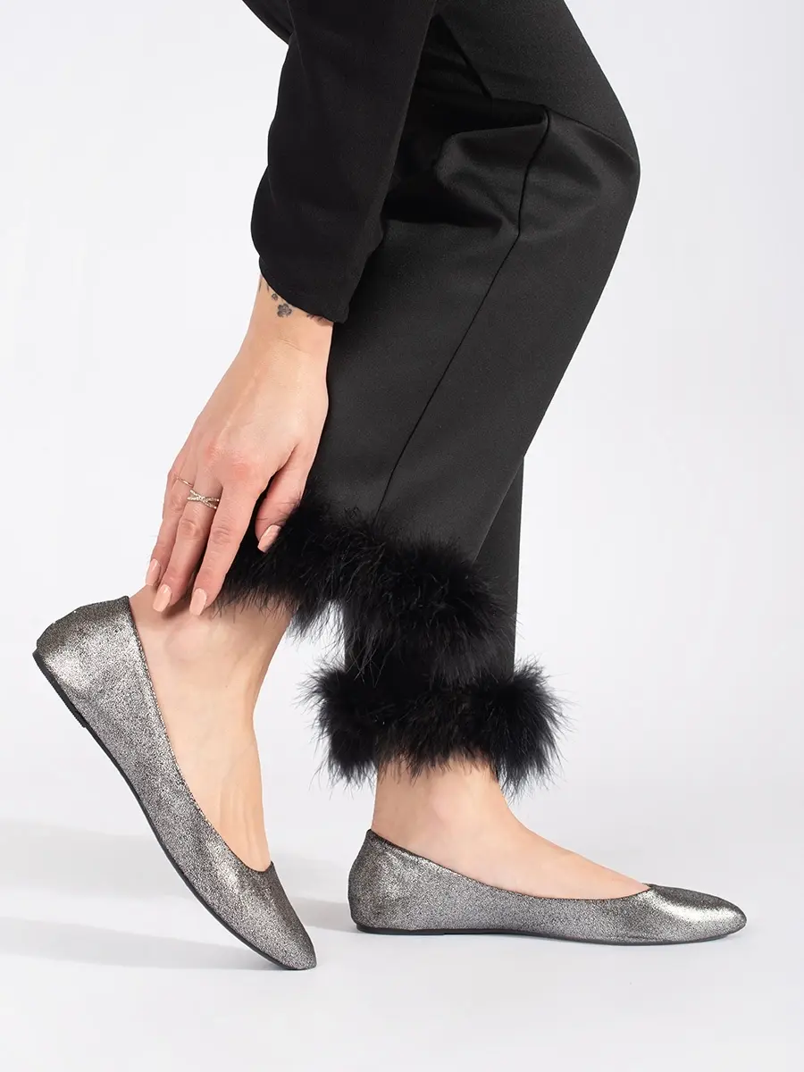 Módní baleríny šedé dámské bez podpatku