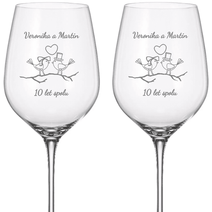 Dekorant Sklenice na bílé víno k výročí PTÁČCI 480 ml 2KS