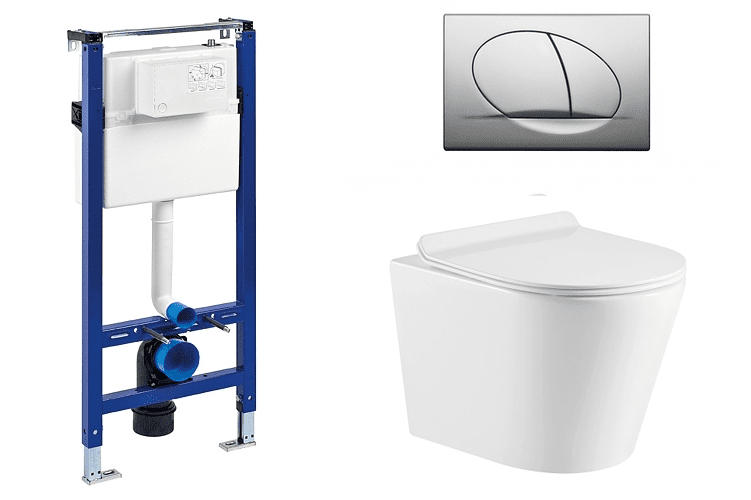 Liv-Fluidmaster Wc set Ring II Gips podmítková nádrž do sádrokartonu, mísa, sedátko a lesk. chrom tlačítko 195868 - SET(195868, 223468, OLKLT053ER)