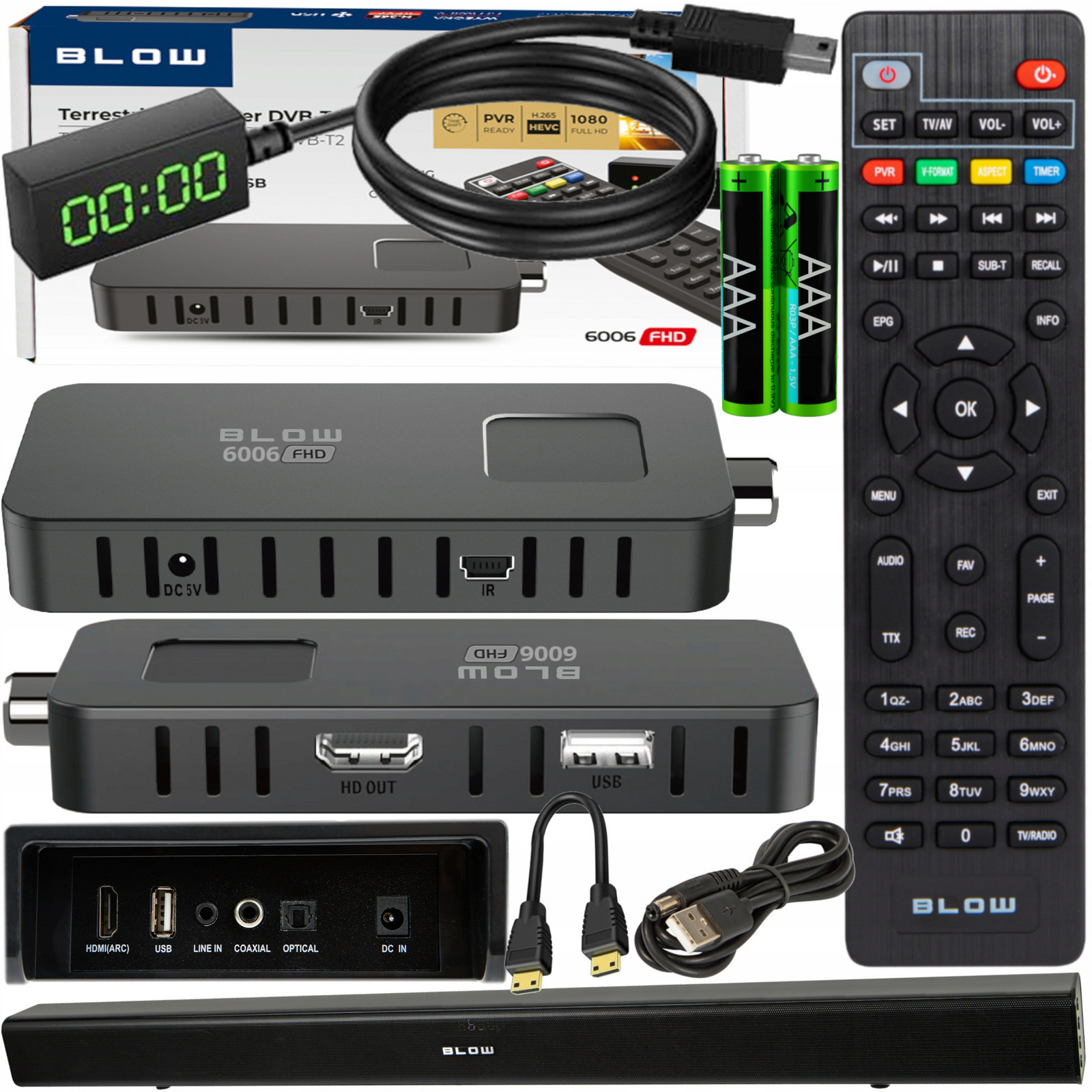 Dekodér Tuner Tv DVB-T2 Hevc H.265 Full Hd Mini Stick Dálkové Ovládání Sada Anténa