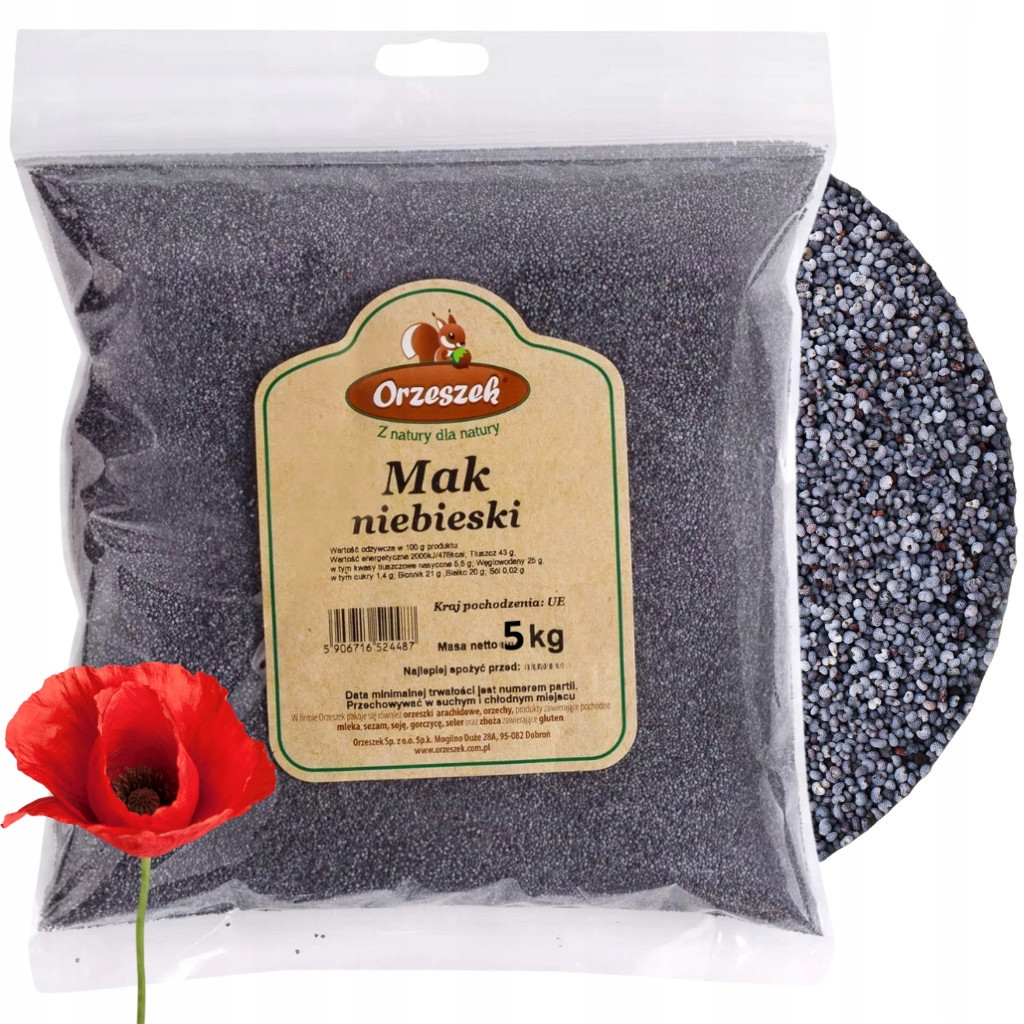 Mák modrý 5kg přírodní zrno na croissanty Kvalita čerstvý prémiový Orzeszek