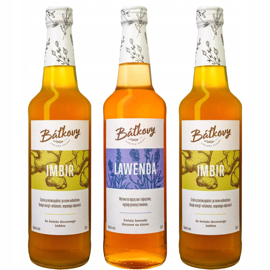 Set 3x Batkovy sirup Zázvor Levandule Ideální pro hřejivé čaje