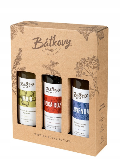 Dochucovací sada 3x Sirup Zázvor Šípková Růže Levandule dárek Batkovy 1500ml