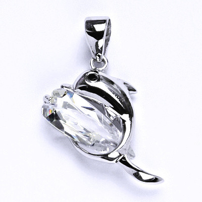 Přívěsek stříbrný, syntetický zirkon, delfín, váha 2,62 g