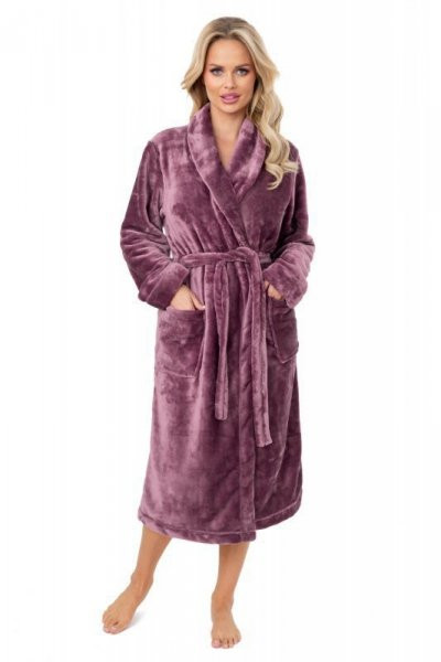 Długi, ciepły szlafrok damski - 103 śliwkowy XS/S