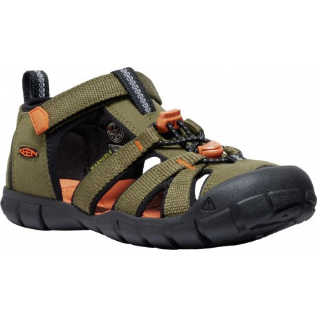 Keen Seacamp II CNX Youth dark olive/gold flame dětské outdoorové sandály i do vody 32/33 EUR