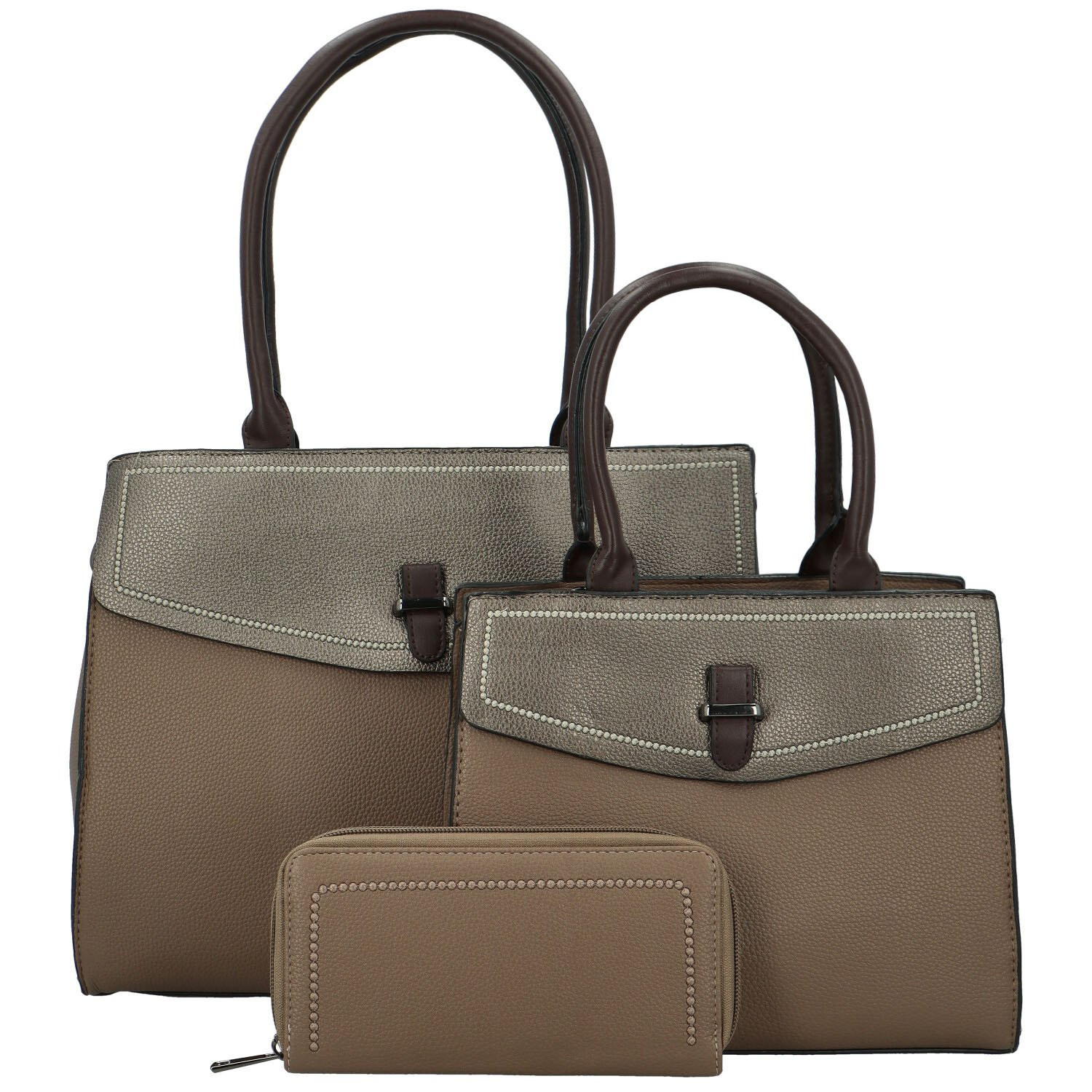 Trendy sada koženkových kabelek do ruky s peněženkou Talbia, khaki