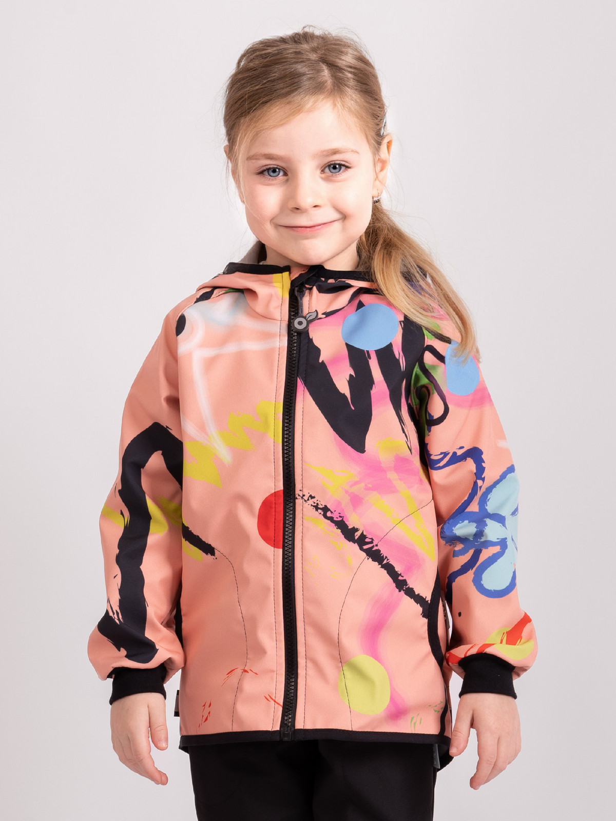 Unuo Unuo, Dětská softshellová bunda s fleecem Basic, Meruňková, Fantazie Velikost: 110/116 8596227136827