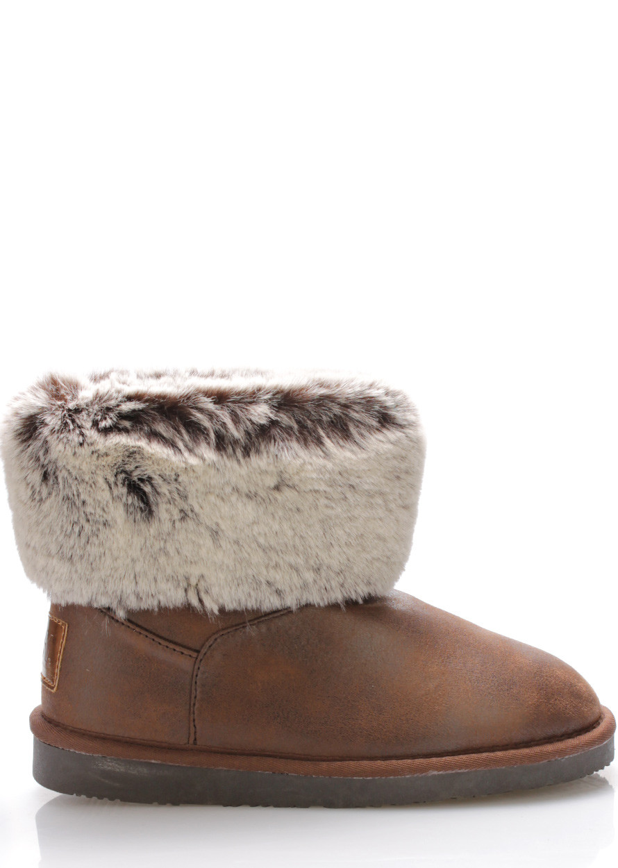 Break & Walk Hnědé nízké válenky s šedou kožešinou Break&Walk Velikost: 36