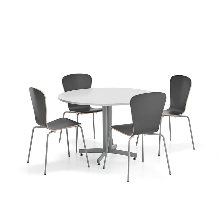 Sestava nábytku SANNA + MILLA PLUS, 1 stůl, 4 židle, stříbrná/černá