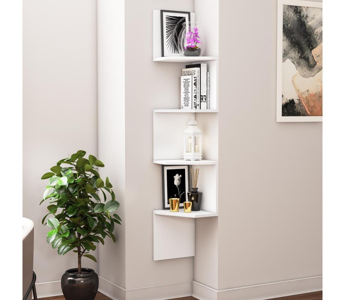 Rohová nástěnná police DESALDO 155,2x29,6 cm bílá