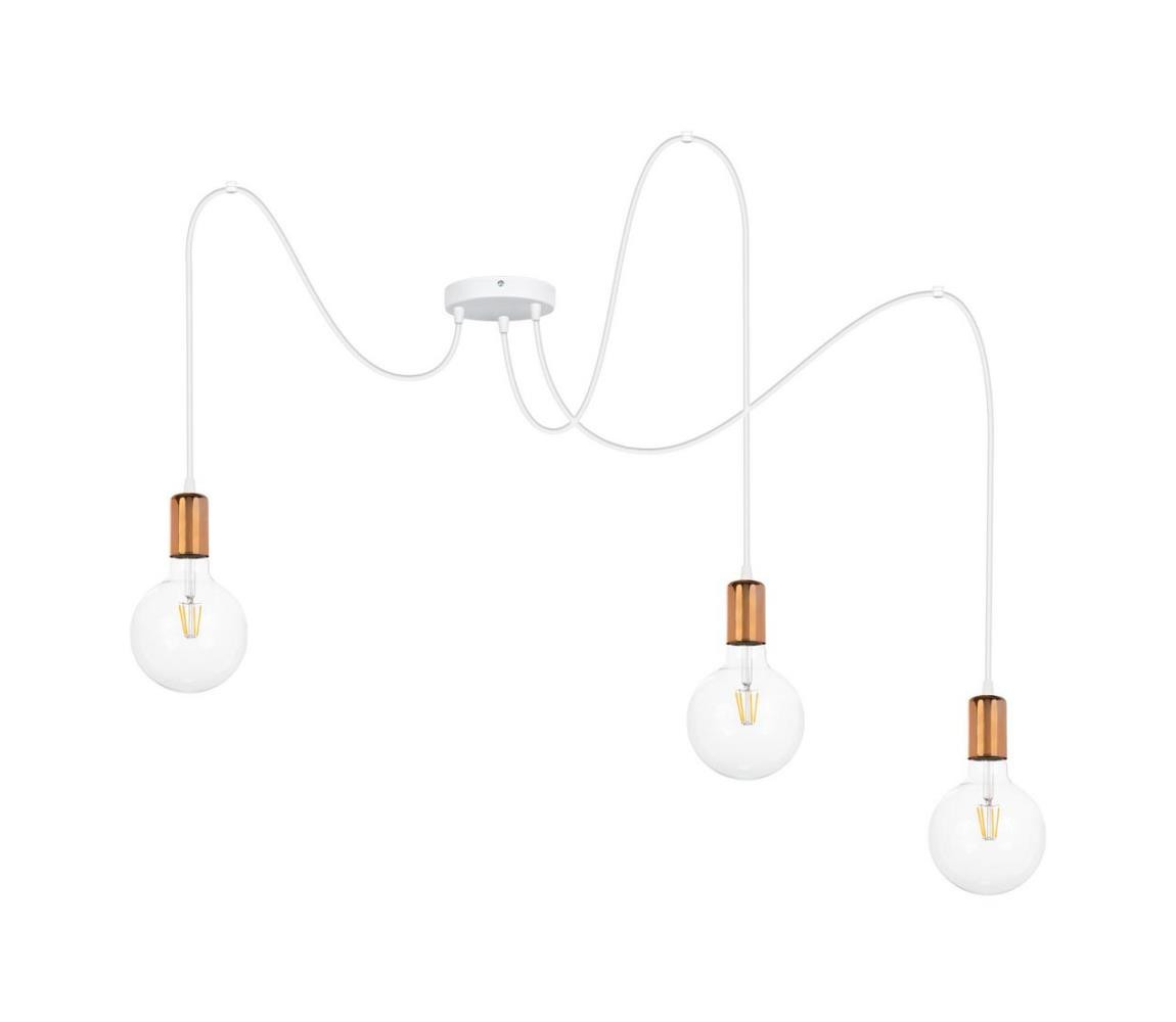 Lustr na lanku MIROS 3xE27/60W/230V pavouk bílá/měděná