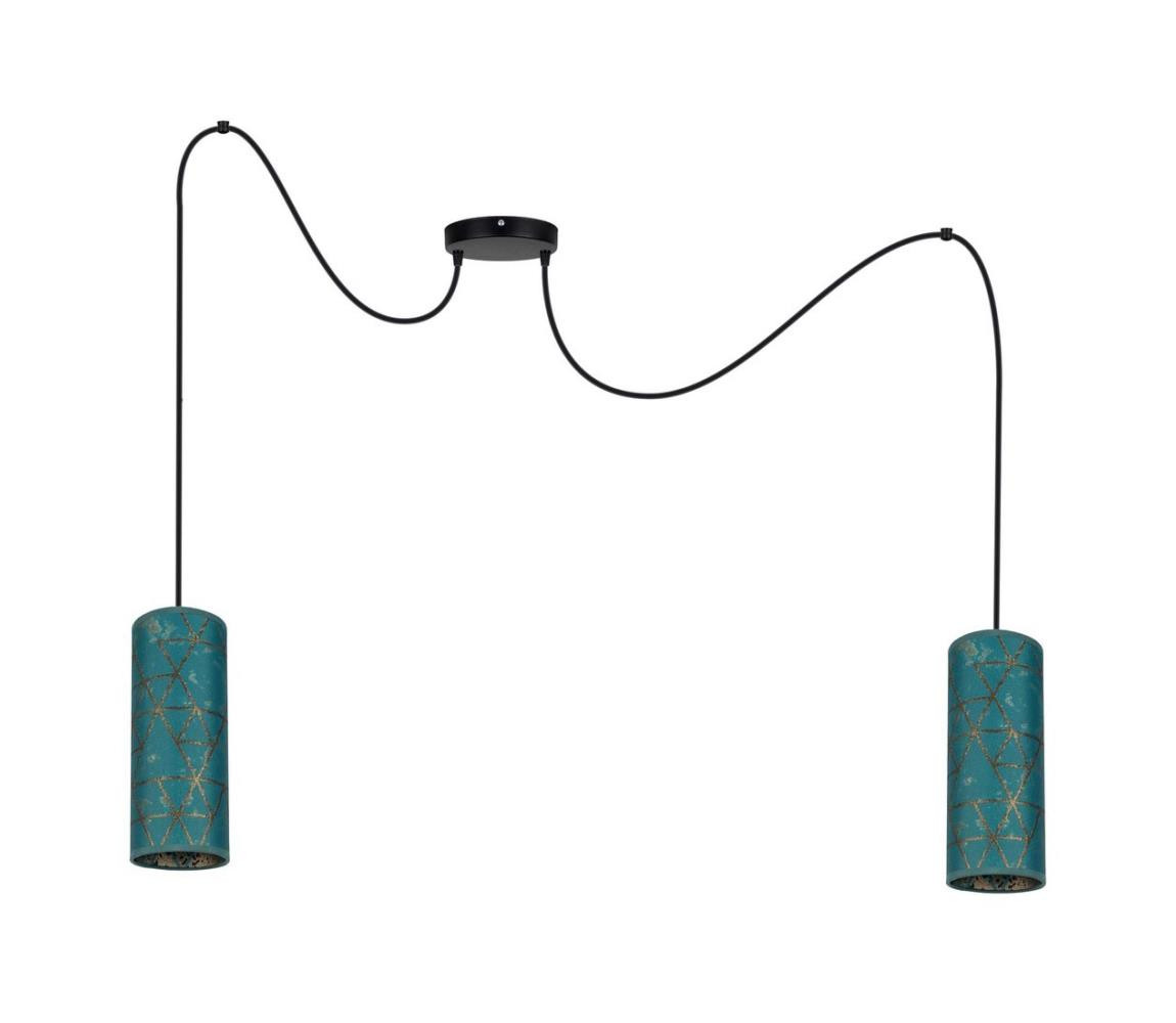 HEXE Lustr na lanku AVALO 2xE27/60W/230V pavouk tyrkysová/zlatá