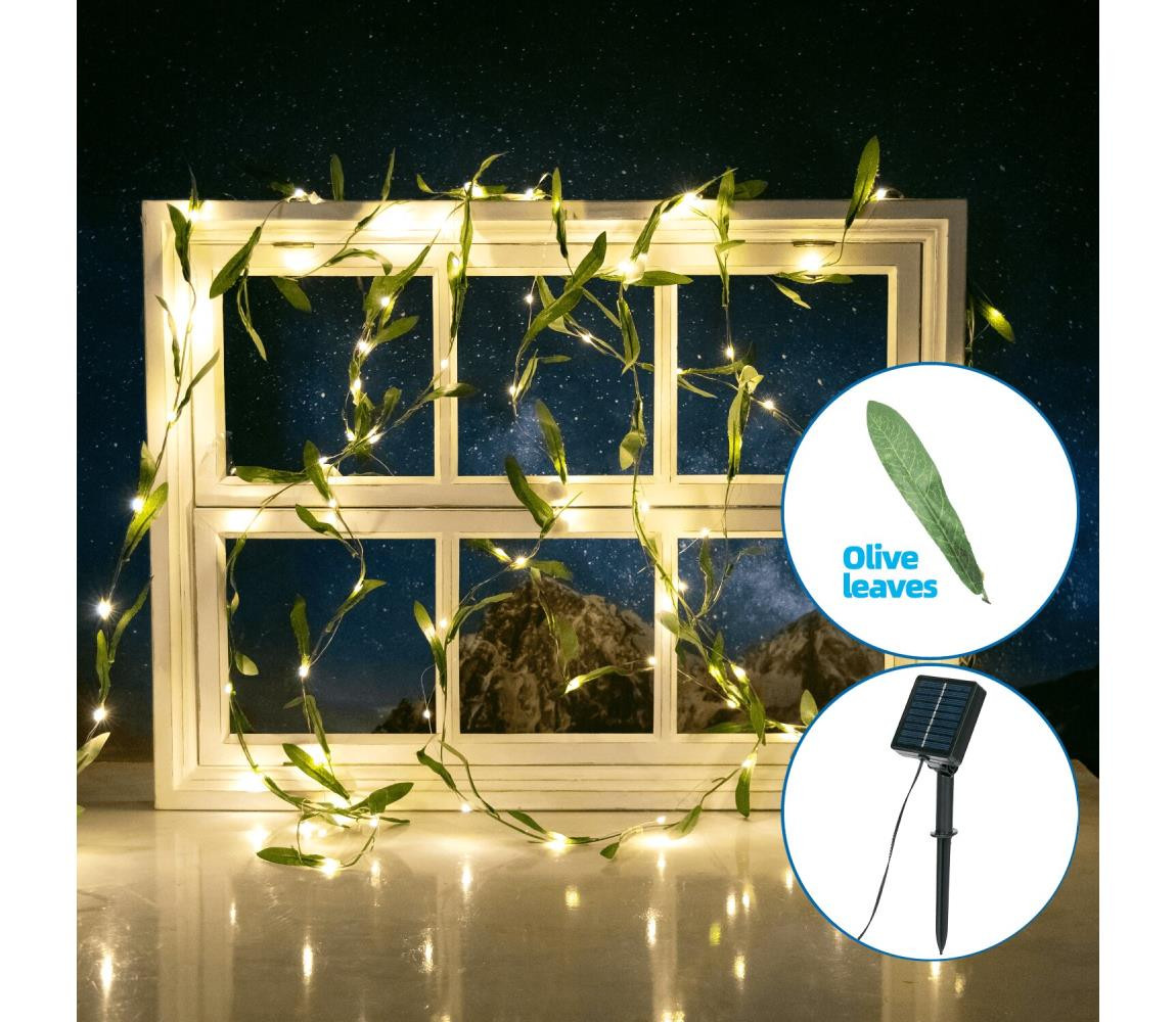 B.V.  - LED Solární řetěz 100xLED/12m IP65 teplá bílá olive