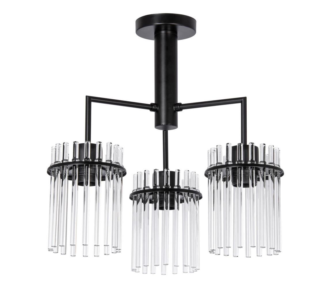 Lustr na tyči 3xE27/60W/230V černá/čirá