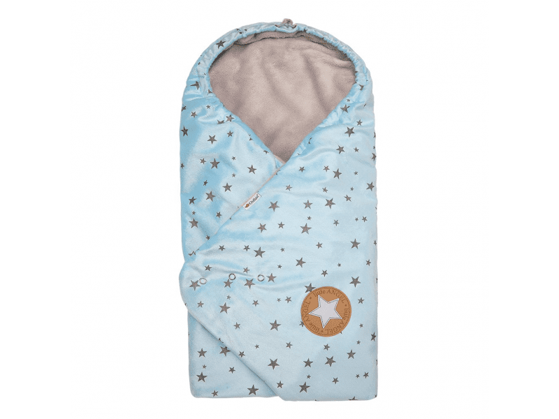 Little Angel Zavinovačka multifunkční 5ti bod+podhlavník Outlast® sv.modrá/sv.šedá 76x76cm