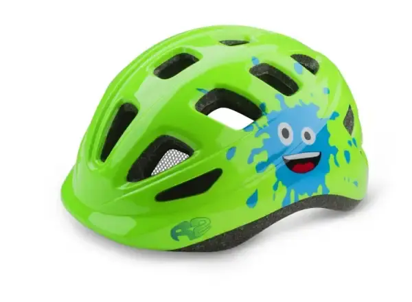 R2 Bunny dětská cyklistická přilba neon zelená/modrá vel. XS (48-52 cm)