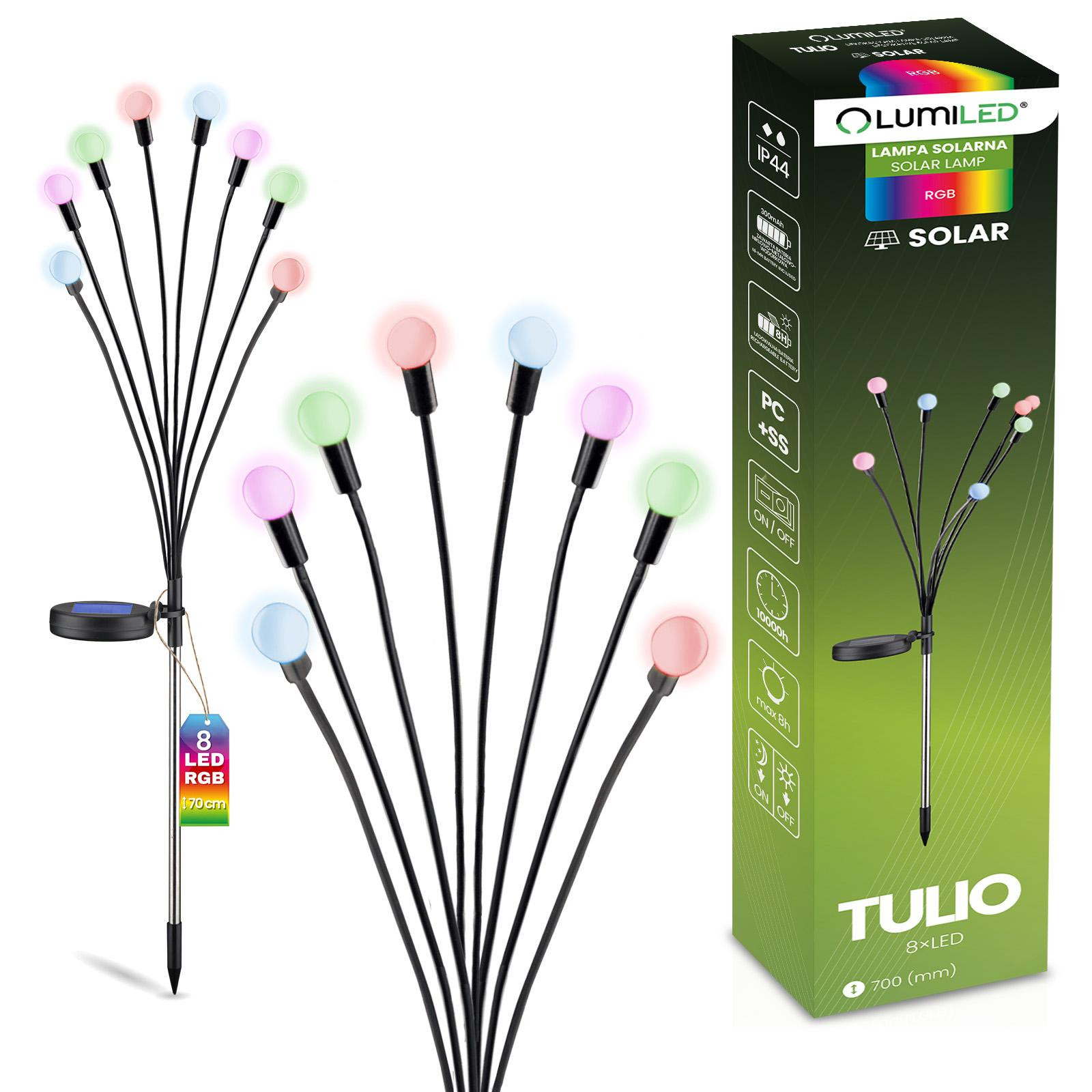 Svítidlo solární zahradní LED TULIO Wbijana Dekorační Dmuchawiec Kuleczki RGB LUMILED