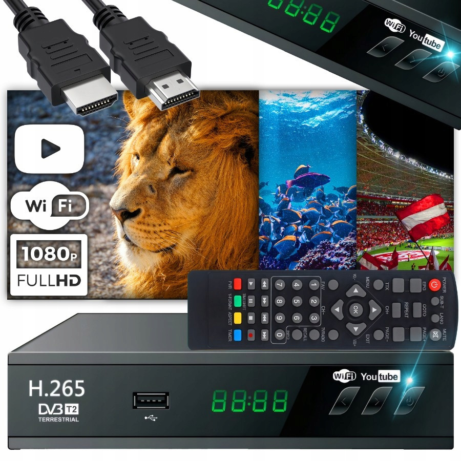 Dekodér Pozemní Tv Tuner Usb 5V Full Hd DVB-T2 Anténa Kabel Hdmi Dálkové Ovládání