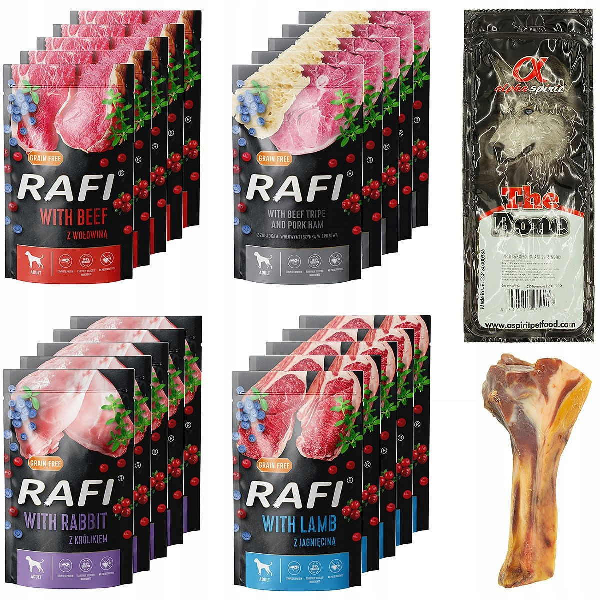 Rafi Vlhké Krmivo Pro Psa Sáčky MIX Chutí 20x500G dárek kost