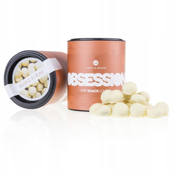 Rozinky napuštěné rumem v bílé čokoládě