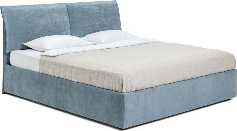 Modrá čalouněná dvoulůžková postel s úložným prostorem s roštem 160x200 cm Thessa Pillow – Bonami Selection
