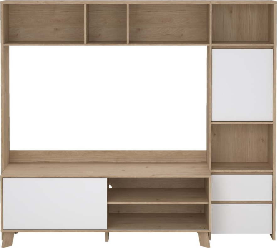 Bílá/v přírodní barvě TV sestava v dekoru dubu 209x183x48 cm Next – Tvilum