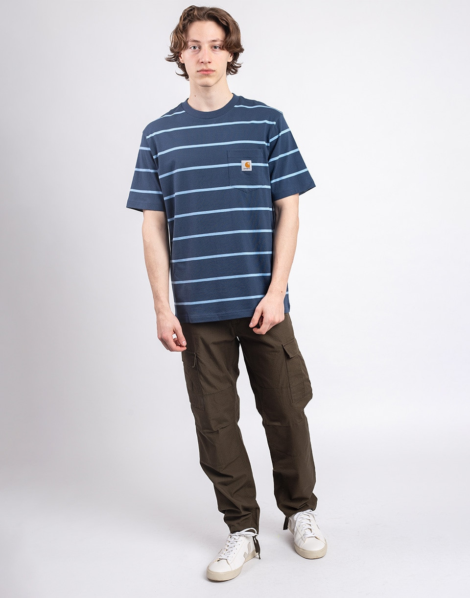 Carhartt WIP S/S Aiken Pocket T-Shirt Aiken Stripe, Dusky Blue M