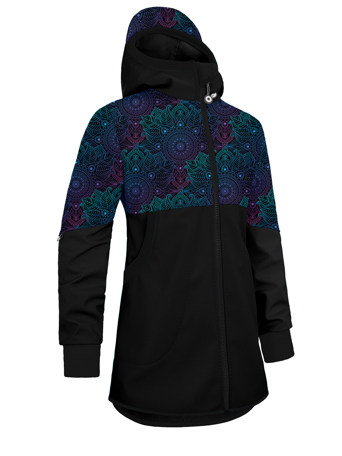 Unuo Unuo, Dívčí softshellový kabát s fleecem Street, Černá, Temná mandala Velikost: 116/122 8596227100651