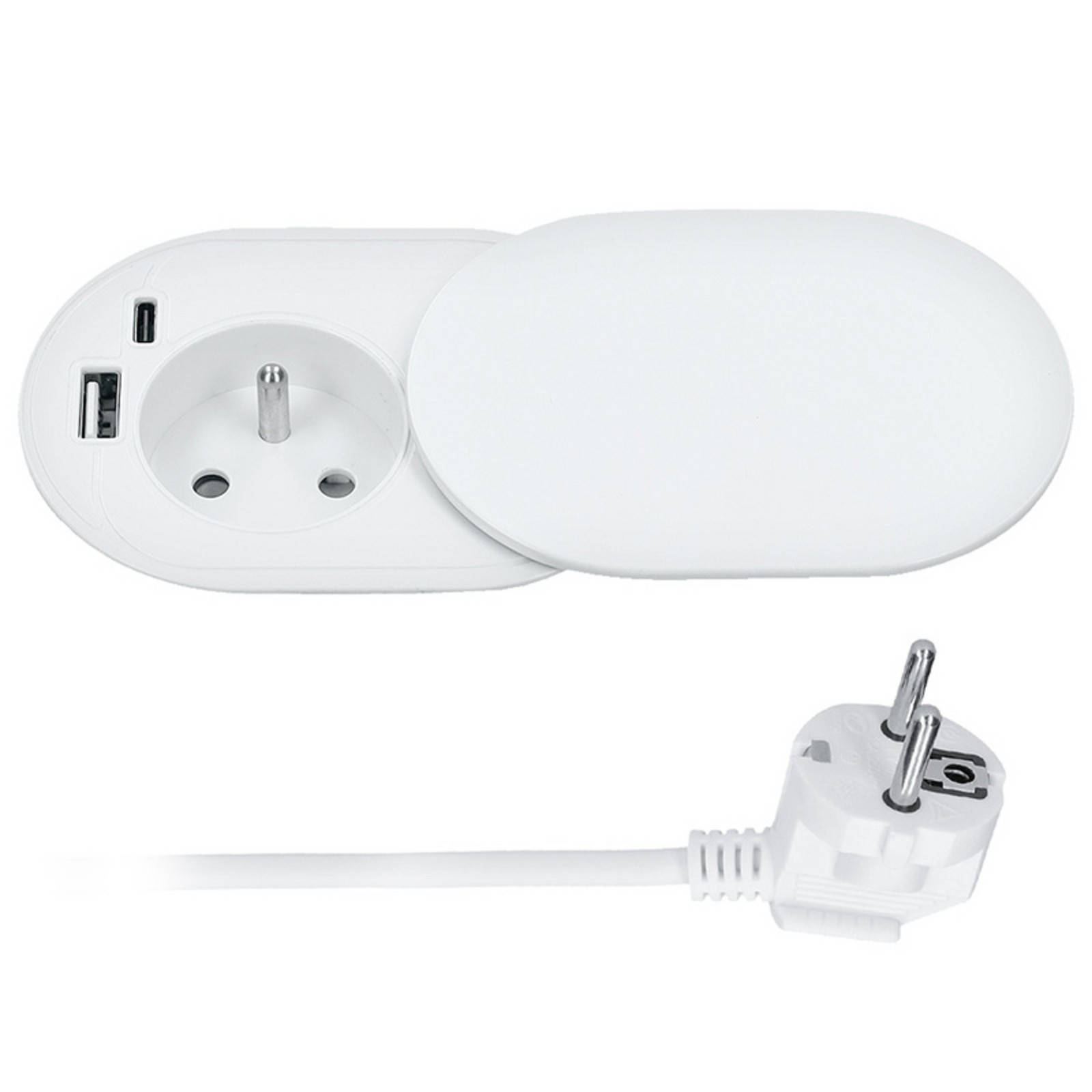 Solight 1z + USB A+C 20W PD vestavná zásuvka s posuvným víčkem, 2m, matná bílá PP124CW-PD20