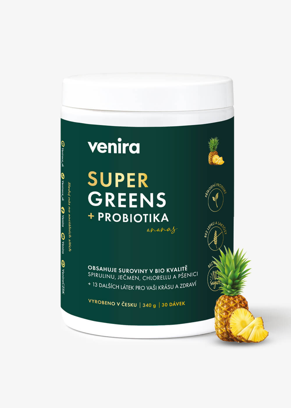 VENIRA super greens + probiotika, ananas, 340 g