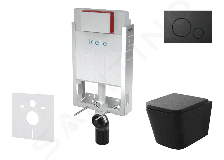 kielle 30505SZ13 - Set předstěnové instalace, klozetu Arkas I, sedátka softclose a tlačítka Gemini IV, matná černá