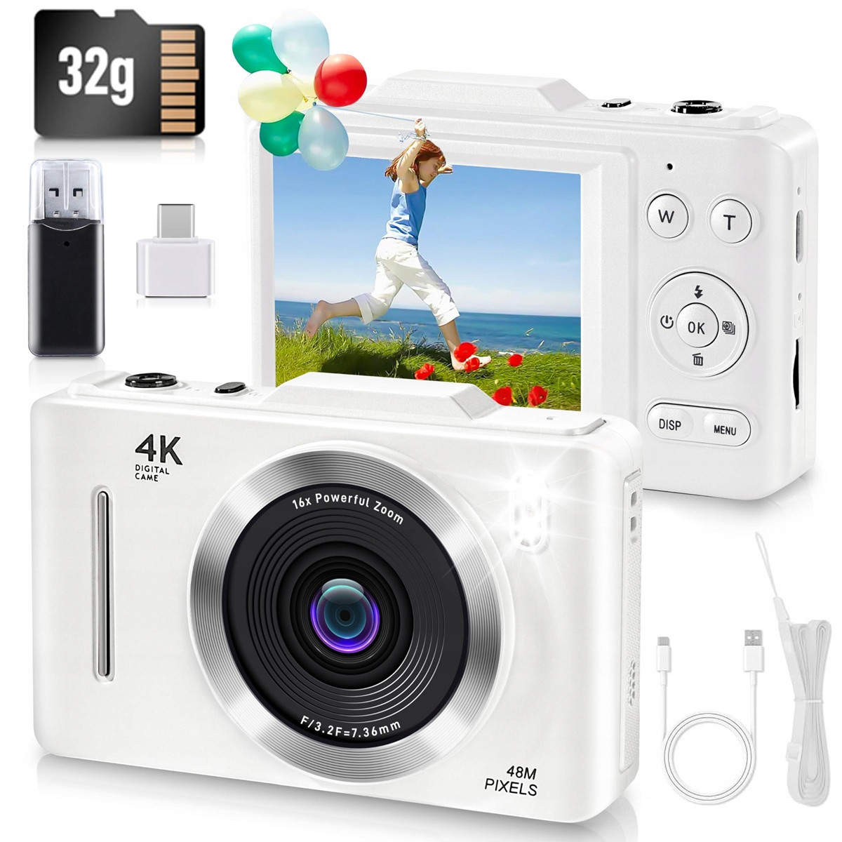 Digitální Fotoaparát 4K 16X Zoom 48MP Kamera Pro Děti 32GB Karta