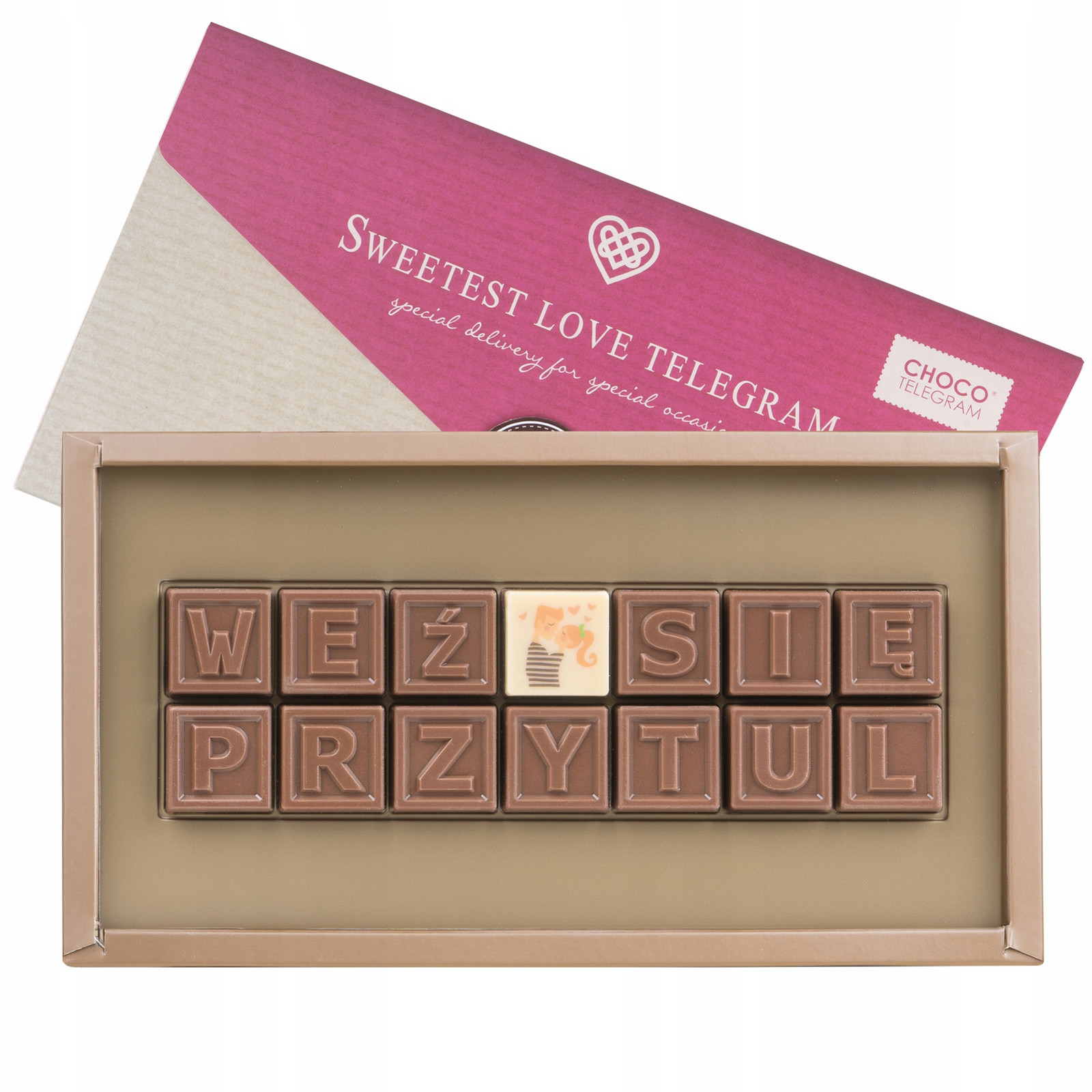 Čokoládový telegram Dárek pro ženy čokoládky Obejmi se