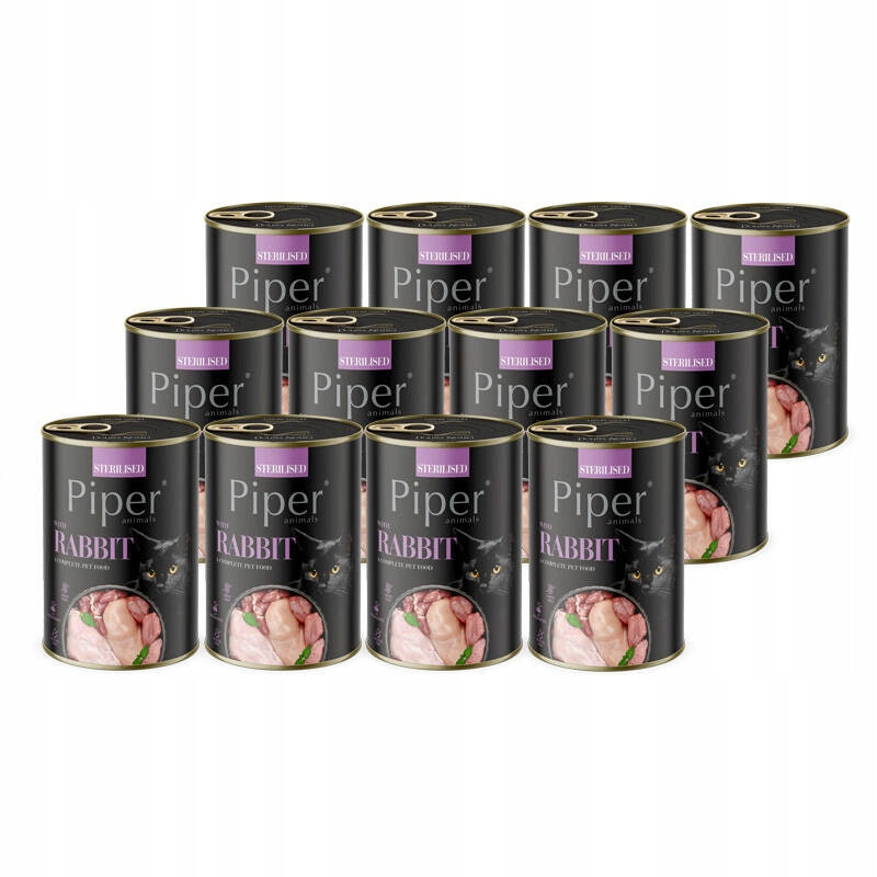 Vlhké krmivo pro kočky Piper Animals Sterilised s králíkem, sada 12 x 400 g