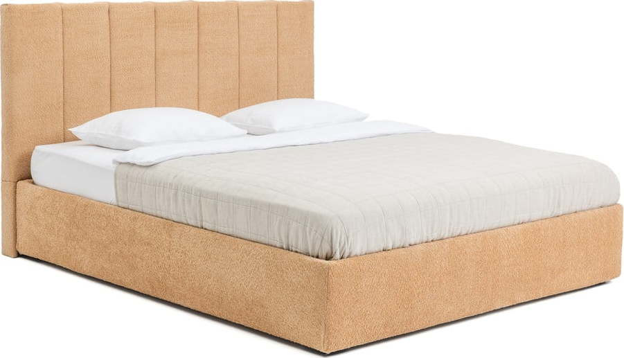 Čalouněná dvoulůžková postel s úložným prostorem s roštem 180x200 cm v hořčicové barvě Thessa Bold Line – Bonami Selection