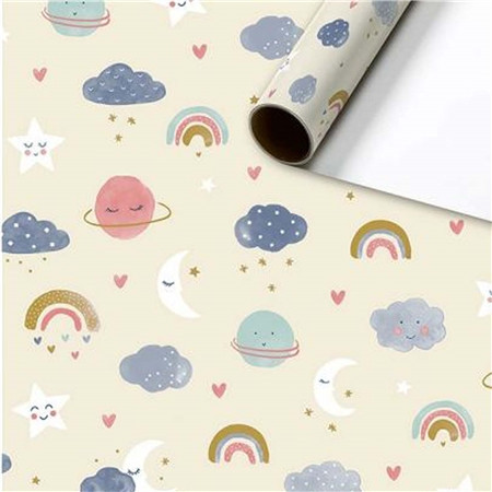 Balicí papír v roli krémový s oblohou