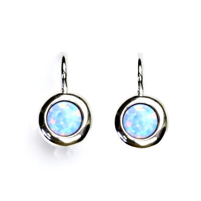 Stříbrné náušnice, syntetický světle modrý opál, náušnice s opálem, NK 1470