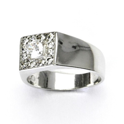 Stříbrný prsten s čirými zirkony, prstýnek ze stříbra, vel. 55