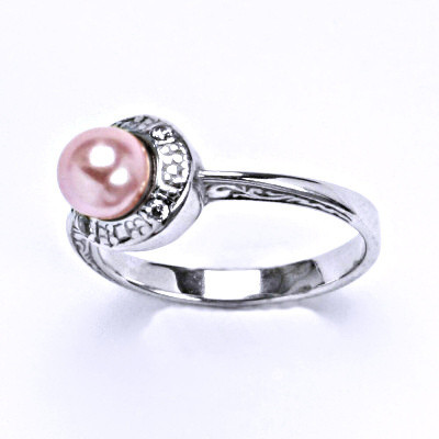 Stříbrný prsten s umělou perlou růžovou 6 mm,vel.53,5, T 1228