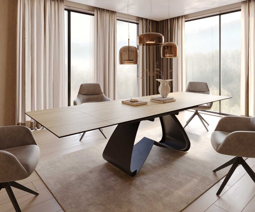 Jídelní stůl Edge 200-300x100 keramika Laminam® Sabbiaová barva podnož