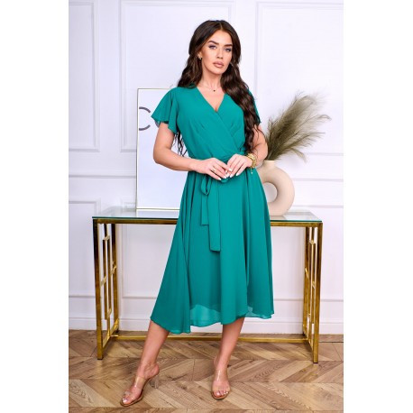 Dámské zavinovací šaty KASANDRA midi zelené, Velikost 48, Barva Zelená Bellezza 0020004