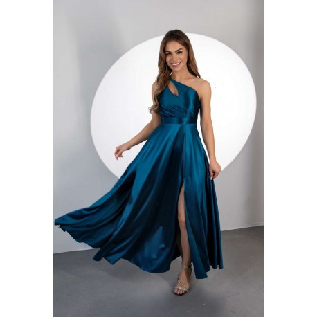 Petrolejové saténové společeské šaty dlouhé JULIA, Velikost 38, Barva Zelená Marconi 0030063