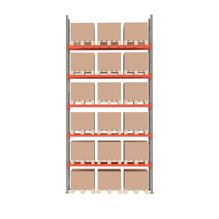 Paletový regál ULTIMATE, 18 palet, 500 kg/paleta, výška 6000 mm