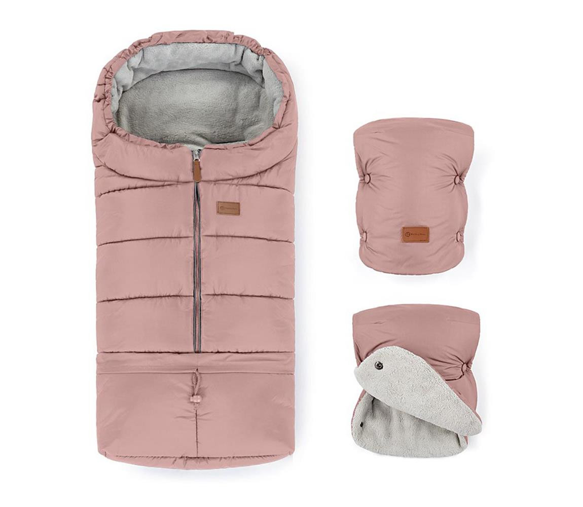 Petite&Mars PETITE&MARS - SADA Dětský fusak 3v1 JIBOT + rukávníky na kočárek JASIE růžová