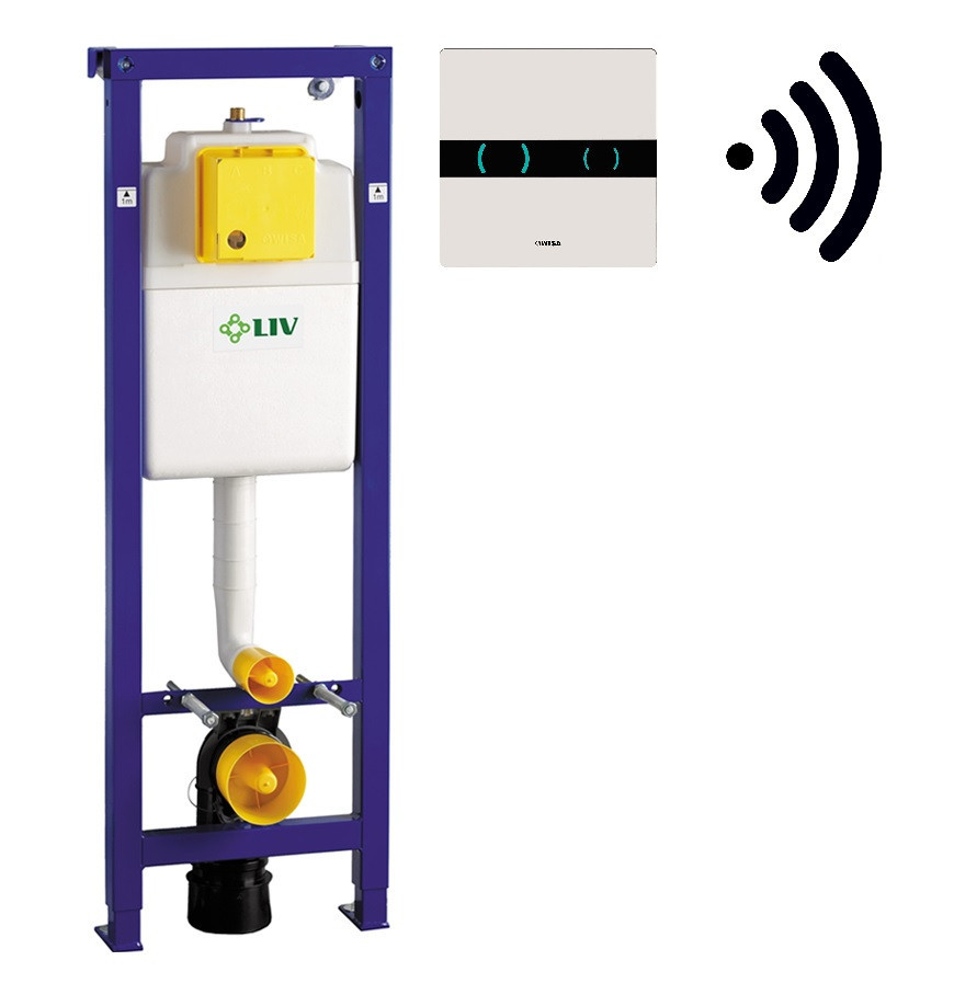 Liv-Fluidmaster LIV-FIX modul pro suchou instalaci, s elektronickým bezdotykovým bílým ovládacím panelem SKLO - SET(4060419821, 7030452701)