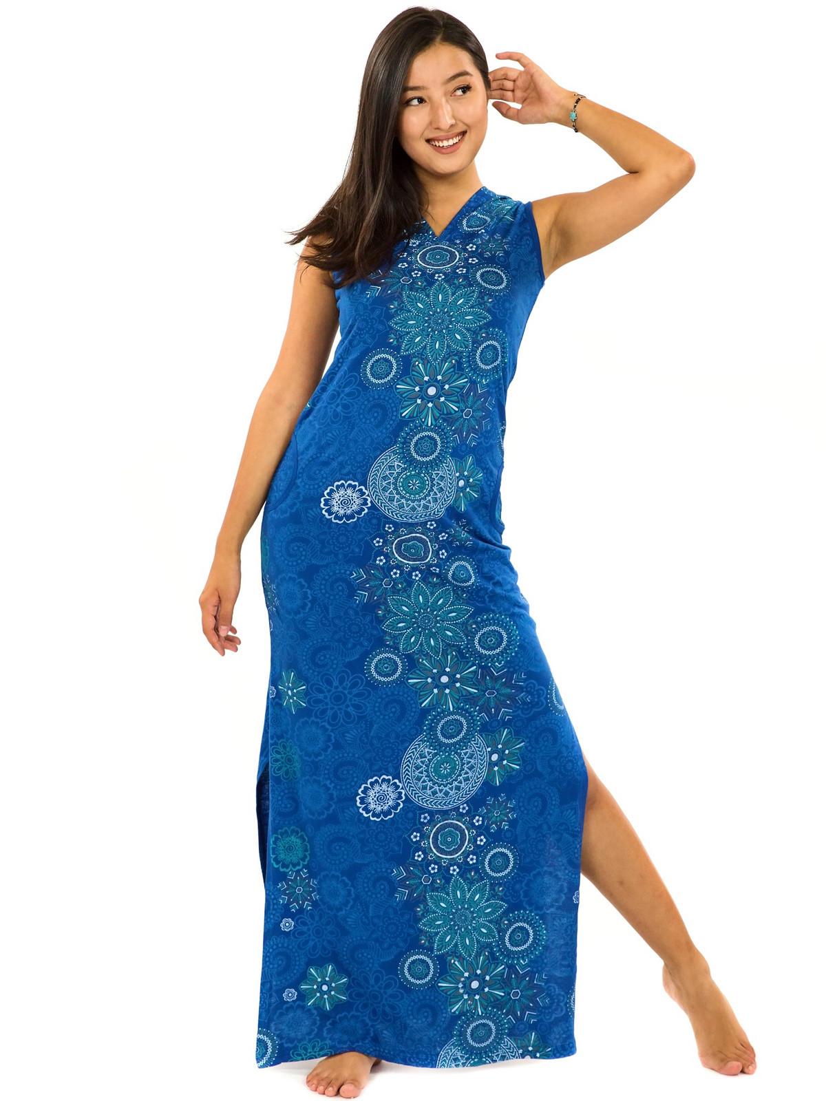 Himalife Dlouhé šaty s kapucí Sharma - královská modrá Velikost: 3XL