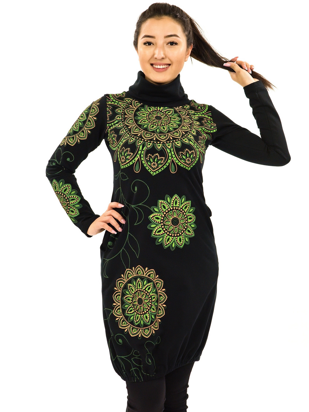 Himalife Balonová šatomikina s rolákem Zaira - černá se zelenou Velikost: XXL