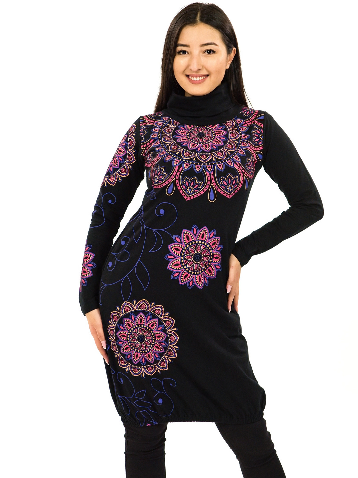 Himalife Balonová šatomikina s rolákem Zaira - černá s růžovou Velikost: 3XL