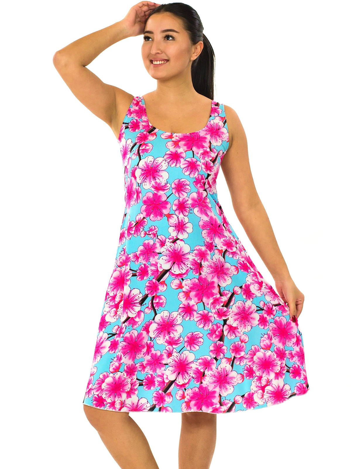 Himalife Šaty s kapsami Ava Sakura - tyrkysová s růžovou Velikost: S